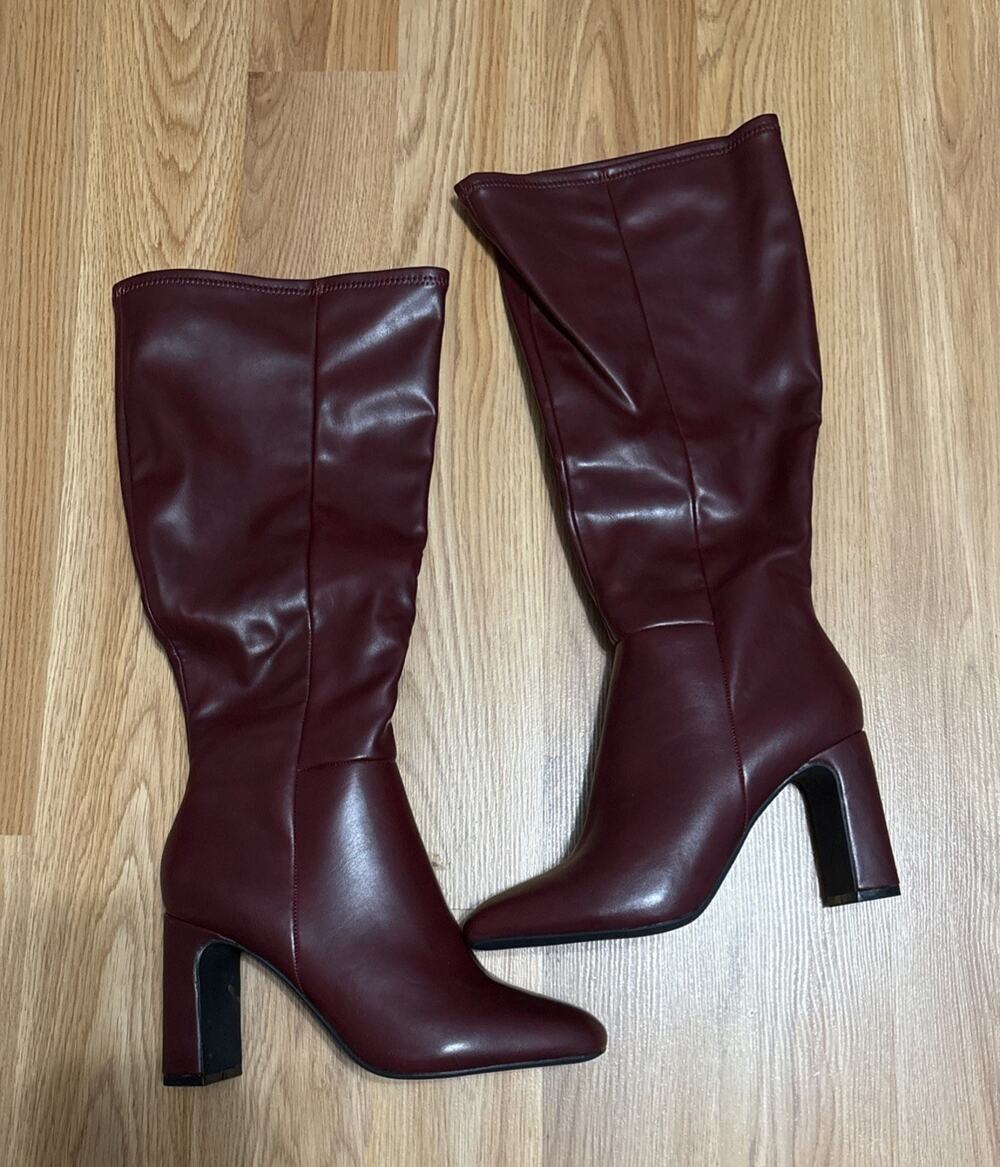 Madden Girl Women’s 8.5 Wisee WC Bordeaux Knee High Boots Block Heel Burgundy